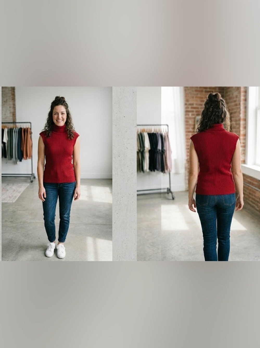 Petite Sophisticate Red Ribbed Mock Neck Sleeveless Top Vintage Size S